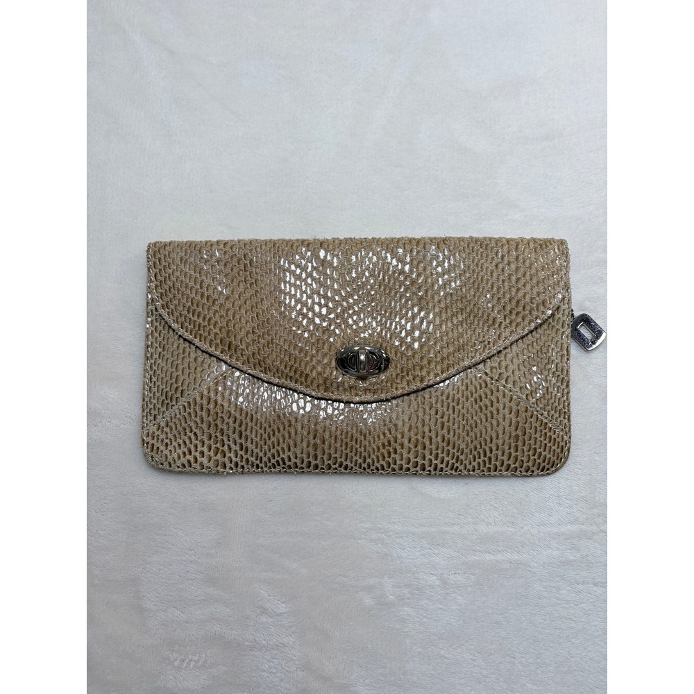 Sorial Beige Snakeskin Embossed Leather Envelope Clutch Bag Women OS Excellent